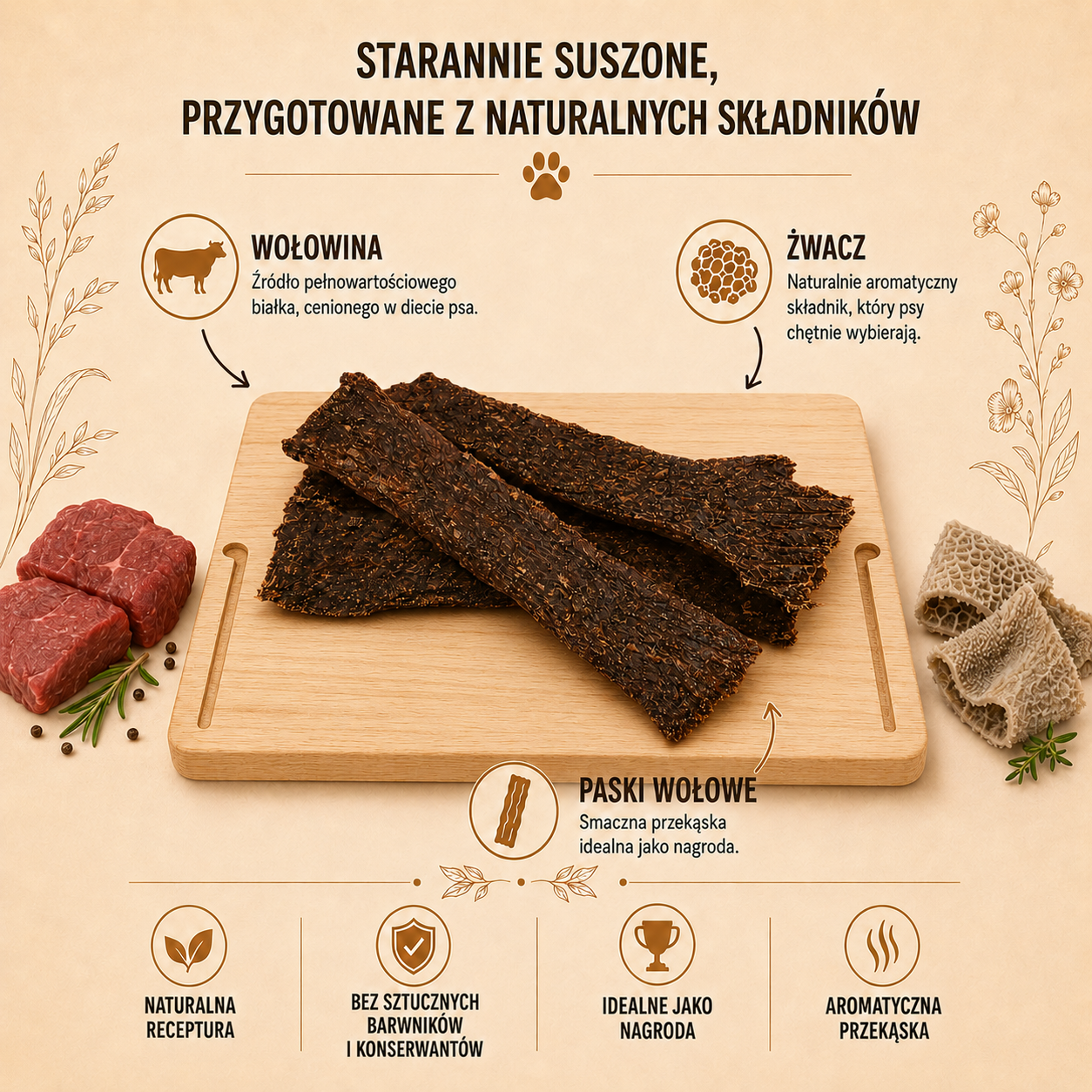 Paski mięsne wołowe z dodatkiem żwacza 100g - obrazek 2