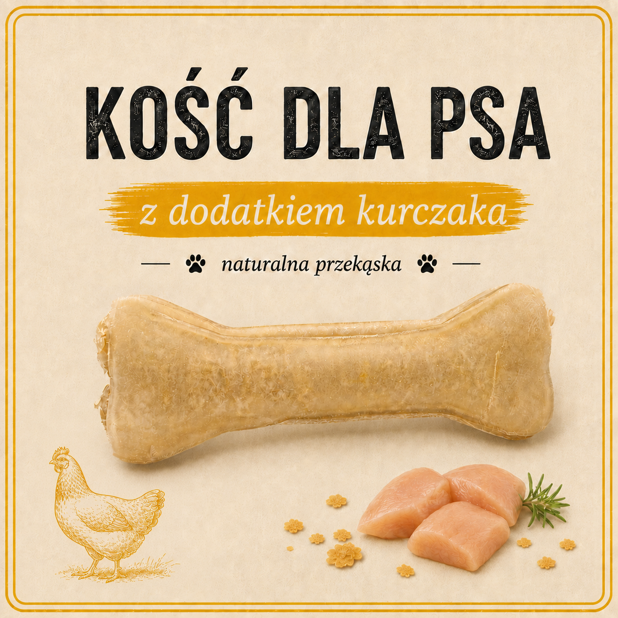 Kość z dodatkiem kurczaka 12 cm 55g - 100% naturalna kość do żucia