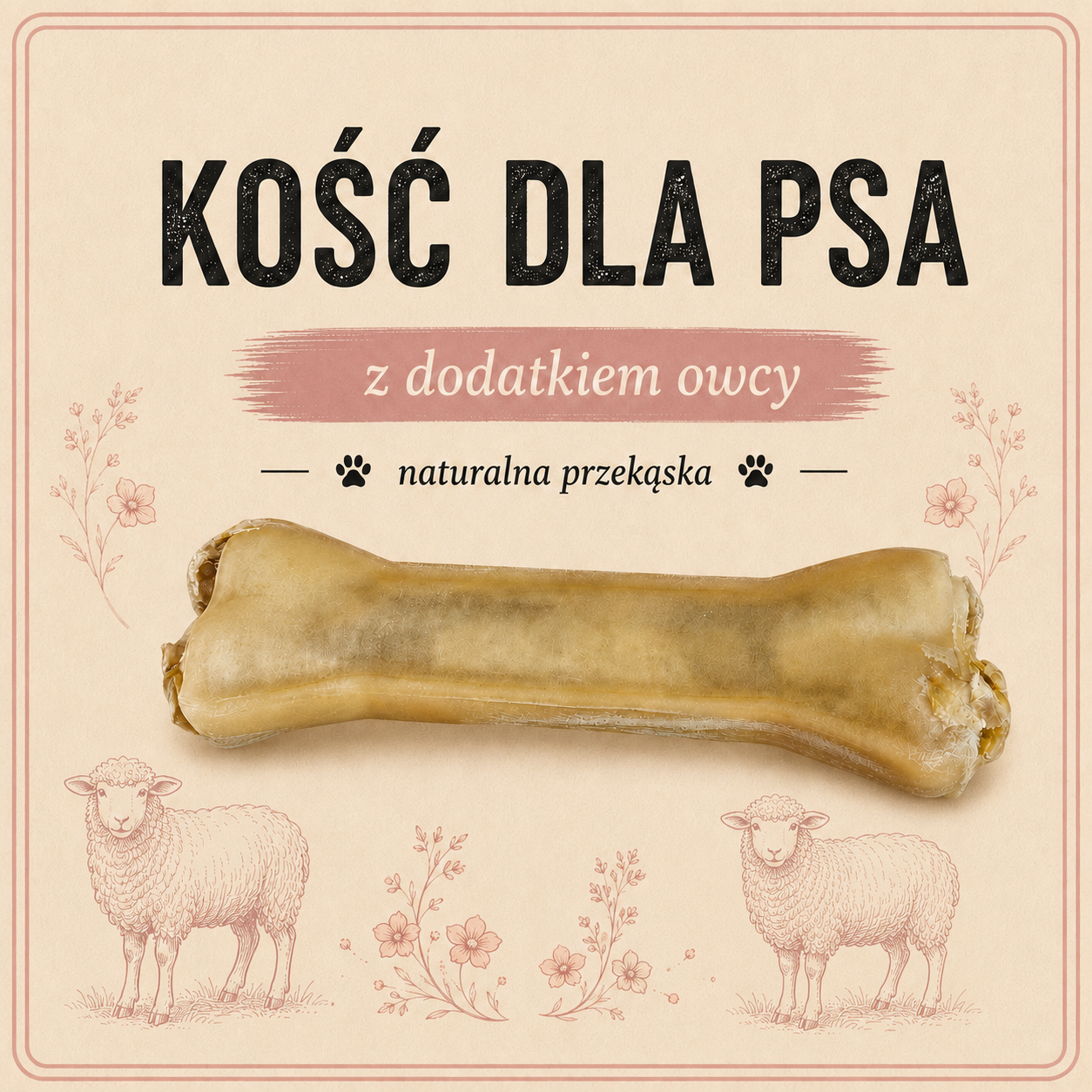 Kość z dodatkiem owcy 12 cm 55g - 100% naturalna kość do żucia