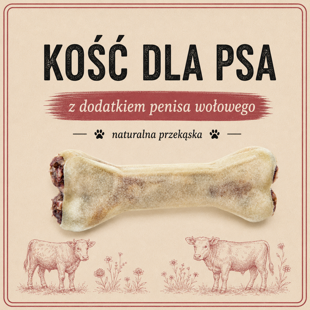 Kość z dodatkiem penisa wołowego 12 cm 55g - 100% naturalna kość do żucia