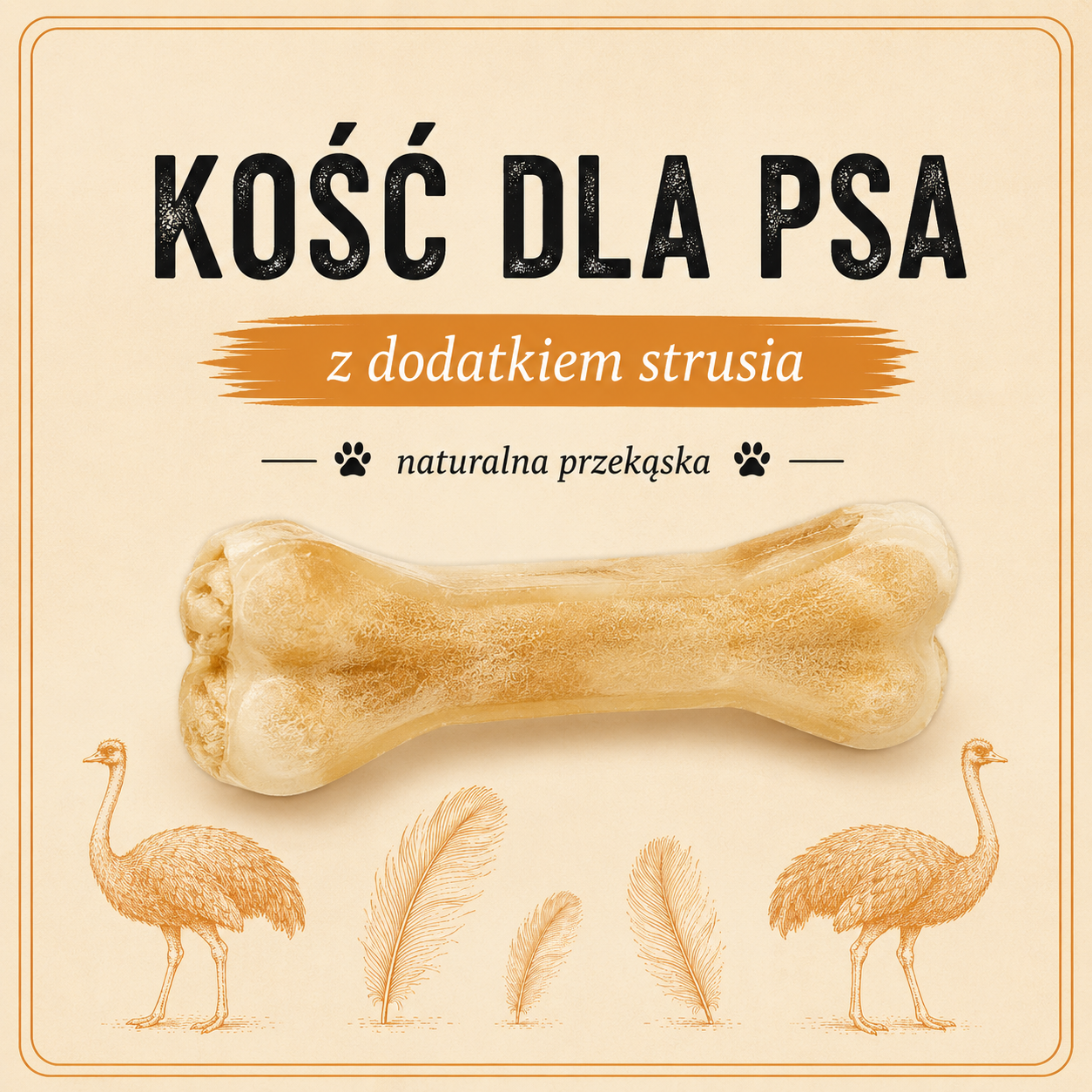 Kość z dodatkiem strusia 17 cm 115g - 100% naturalna kość do żucia