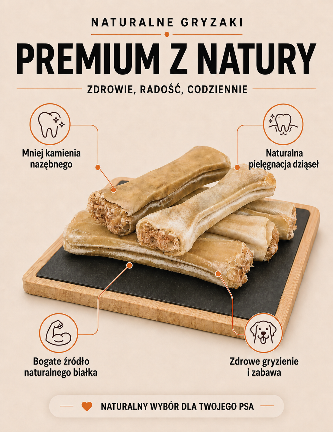 Kość z dodatkiem penisa wołowego 12 cm 55g - 100% naturalna kość do żucia - obrazek 3