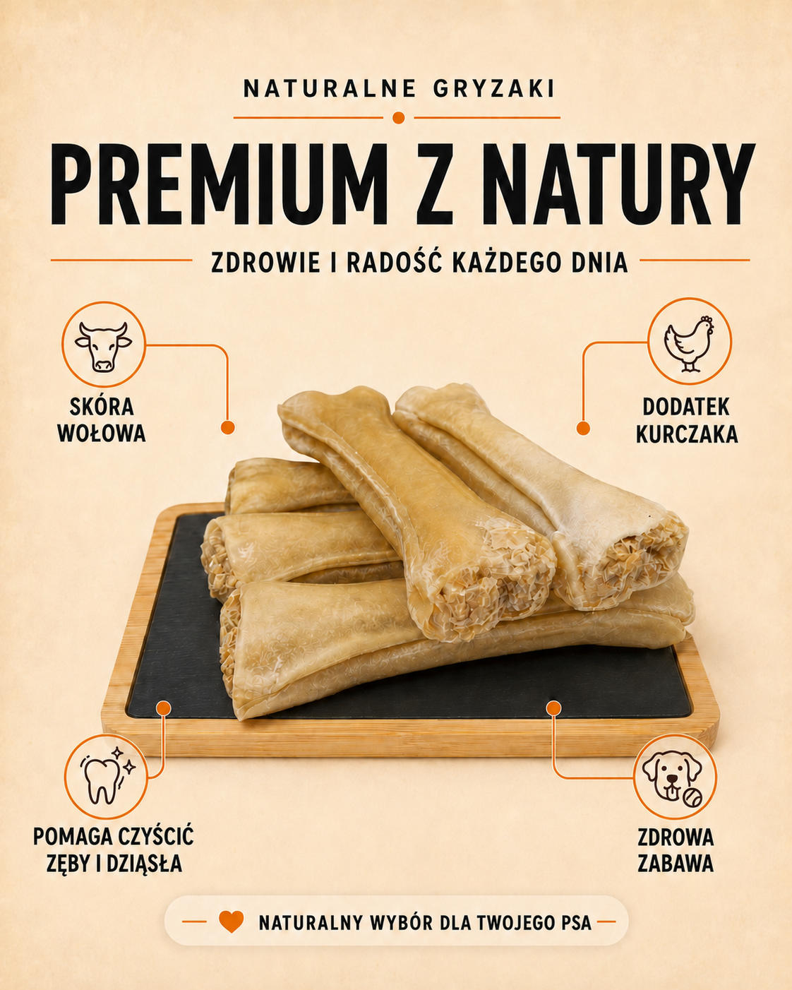 Kość z dodatkiem kurczaka 12 cm 55g - 100% naturalna kość do żucia - obrazek 4