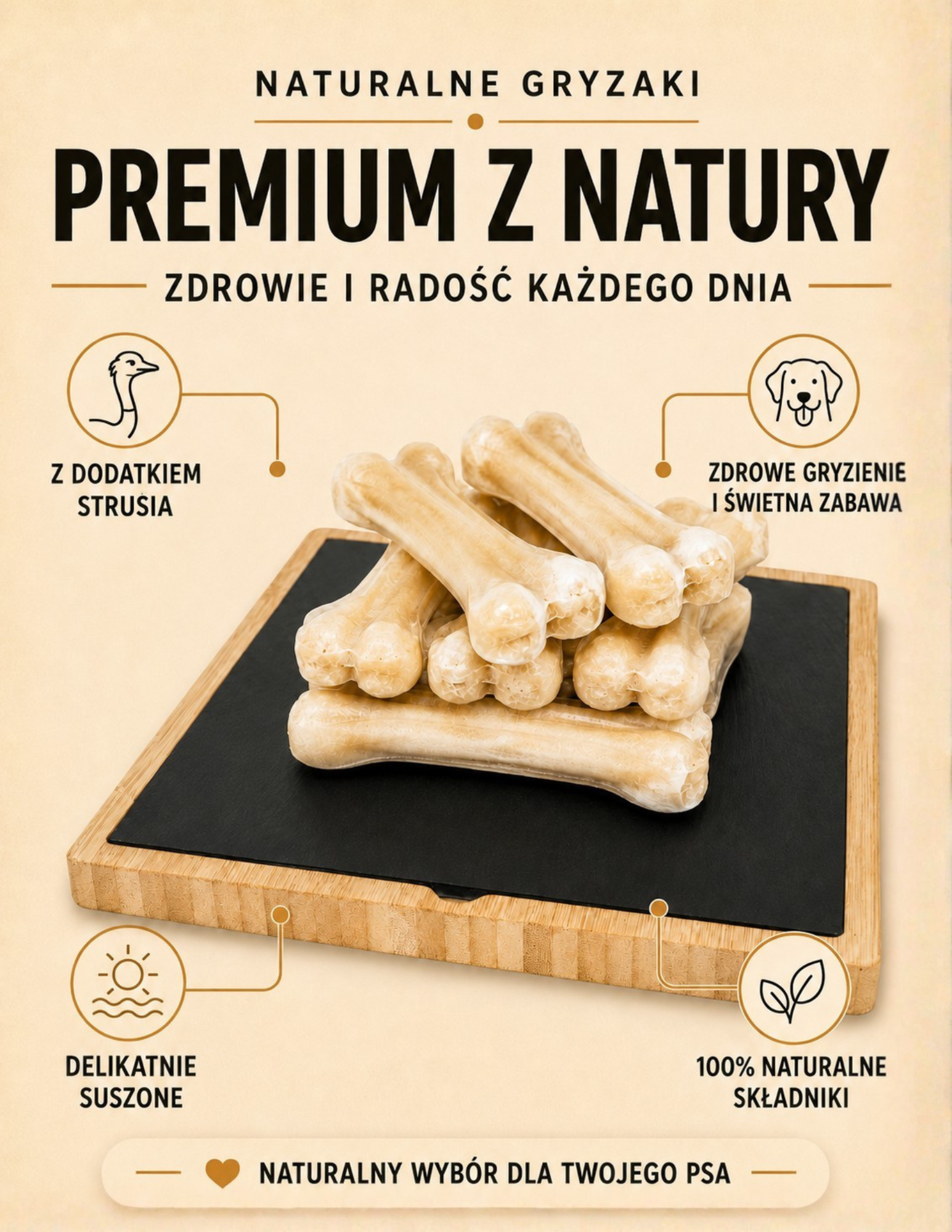 Kość z dodatkiem strusia 17 cm 115g - 100% naturalna kość do żucia - obrazek 3