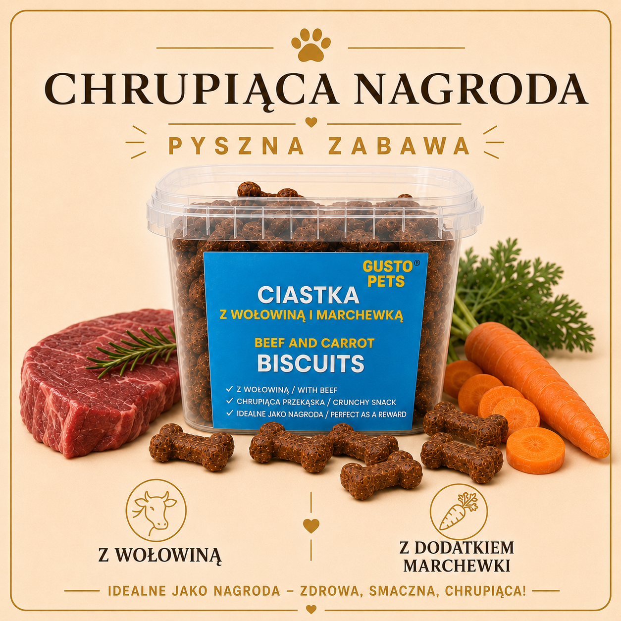 Ciastka dla psa z wołowiną i marchewką 450g